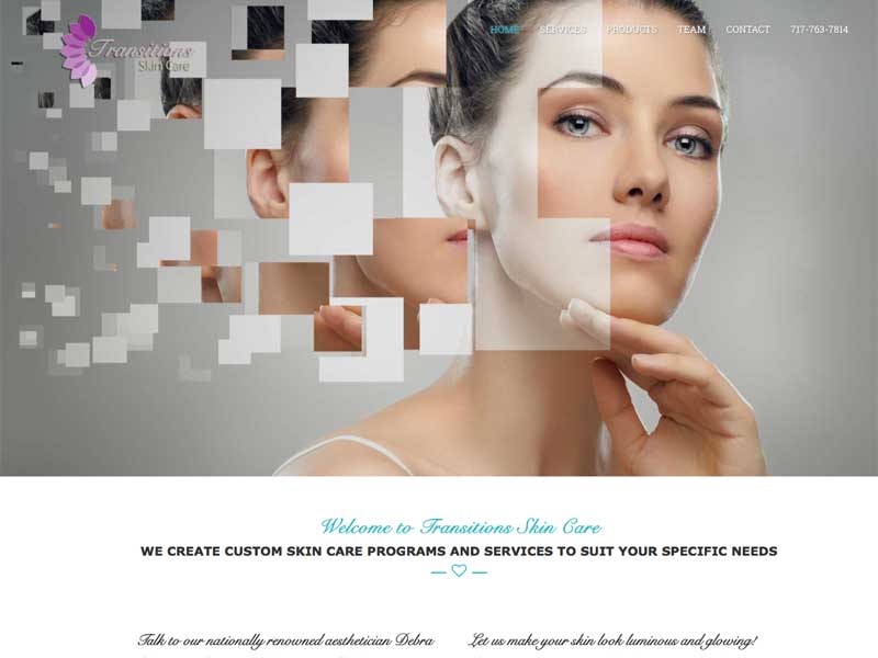 Transitions Skin Care website screenshot, August 2016