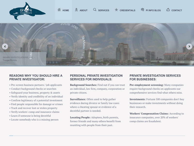 Private Investigator For Hire website screenshot, October 2014