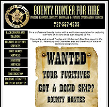 Bounty Hunter For Hire website screenshot, April 2008
